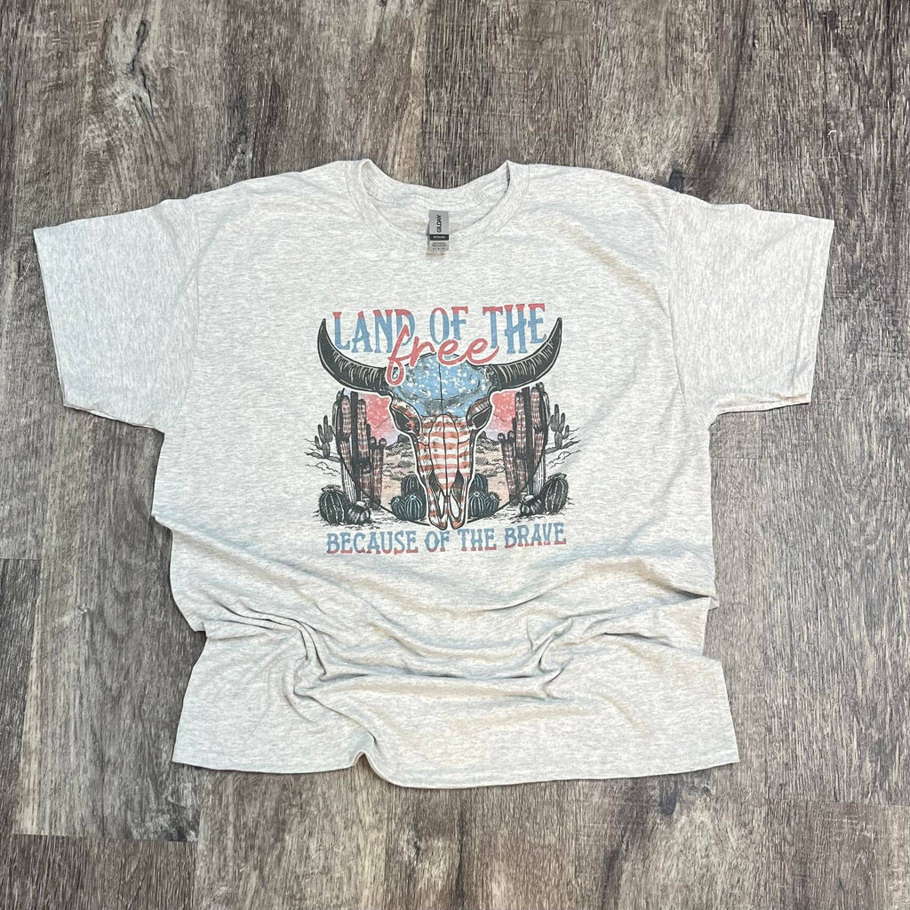 Land of the Free Because Brave On Ash Gray - Adult & Kids T-Shirts, Sweatshirts & Hoodies apparel design preview 1