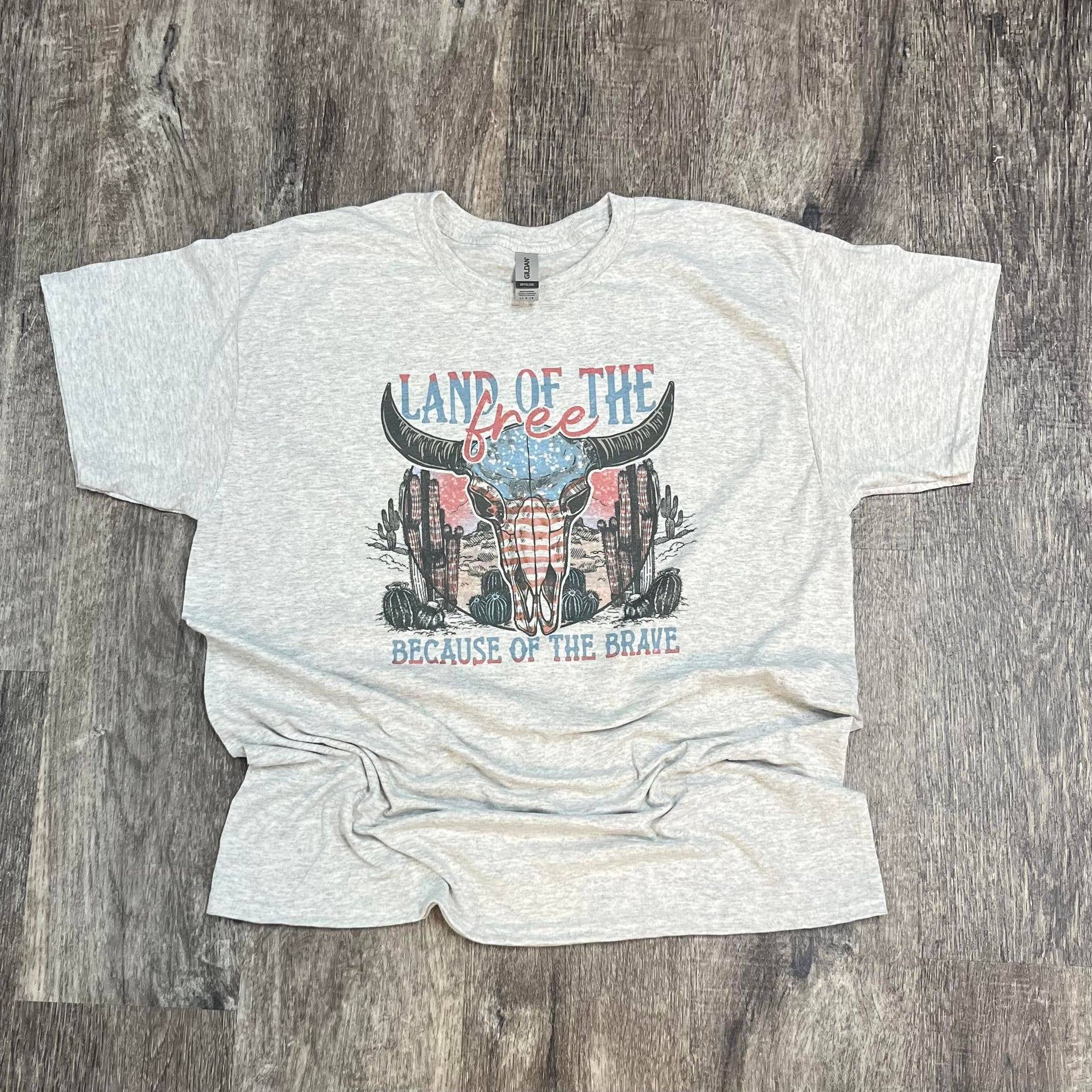 Land of the Free Because Brave On Ash Gray - Adult & Kids T-Shirts, Sweatshirts & Hoodies apparel design preview 1