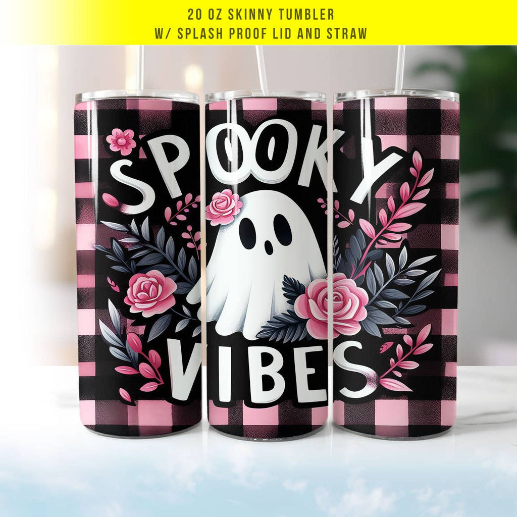 Spooky Vibes Halloween Ghost Skinny 20oz Tumbler - Adult & Kids T-Shirts, Sweatshirts & Hoodies apparel design preview 1