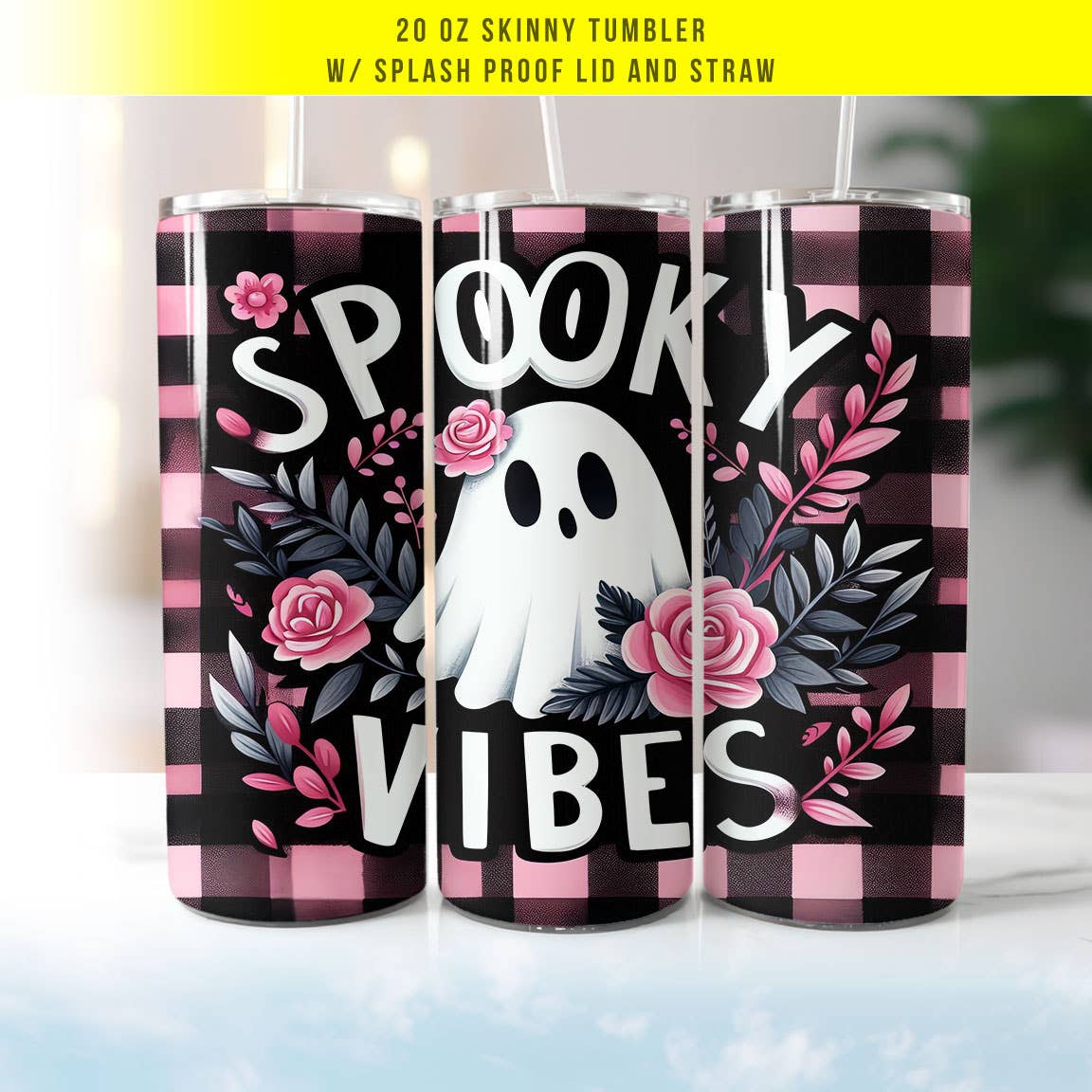 Spooky Vibes Halloween Ghost Skinny 20oz Tumbler - Adult & Kids T-Shirts, Sweatshirts & Hoodies apparel design preview 1
