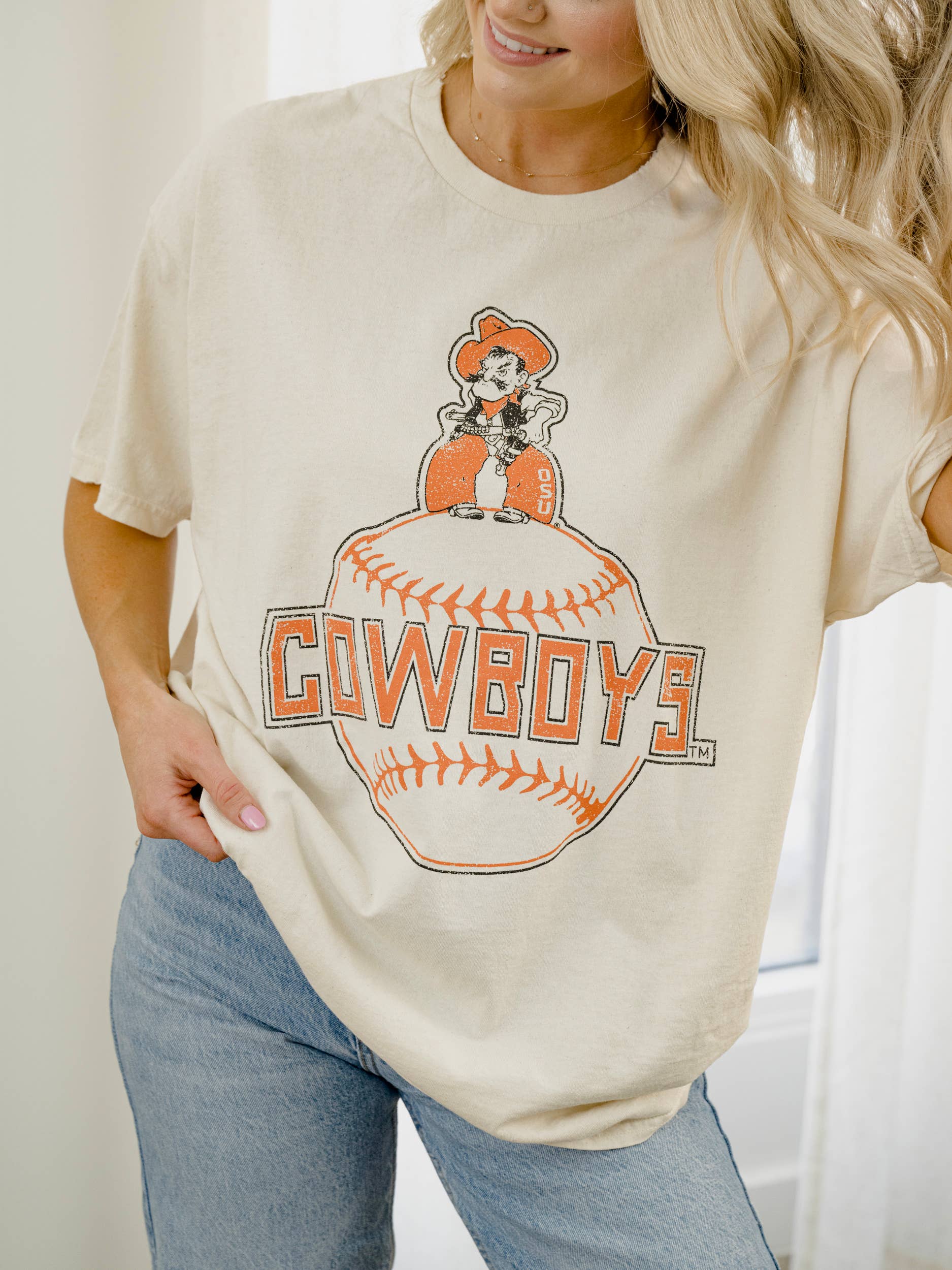 Osu Cowboys Mascot Baseball Off White Thrifted - Adult & Kids T-Shirts, Sweatshirts & Hoodies apparel design preview 1