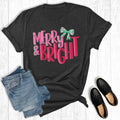 Retro Coquette Merry and Bright Christmas Graphic - Adult & Kids T-Shirts, Sweatshirts & Hoodies apparel design preview 1