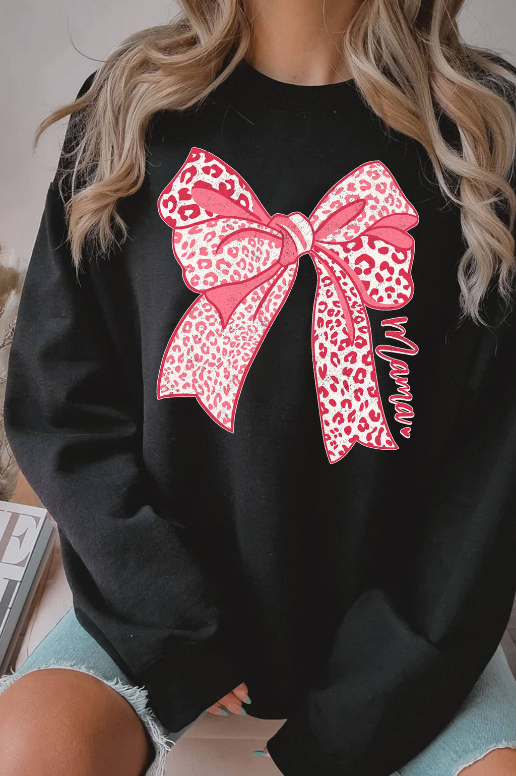 Coquette Leopard Bow Mama Graphic Brushed - Adult & Kids T-Shirts, Sweatshirts & Hoodies apparel design preview 1
