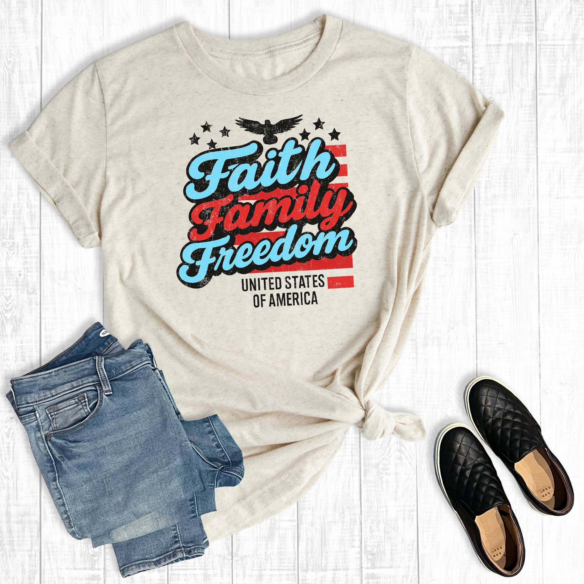 4th of July Faith Family Freedom Graphic - Adult & Kids T-Shirts, Sweatshirts & Hoodies apparel design preview 1