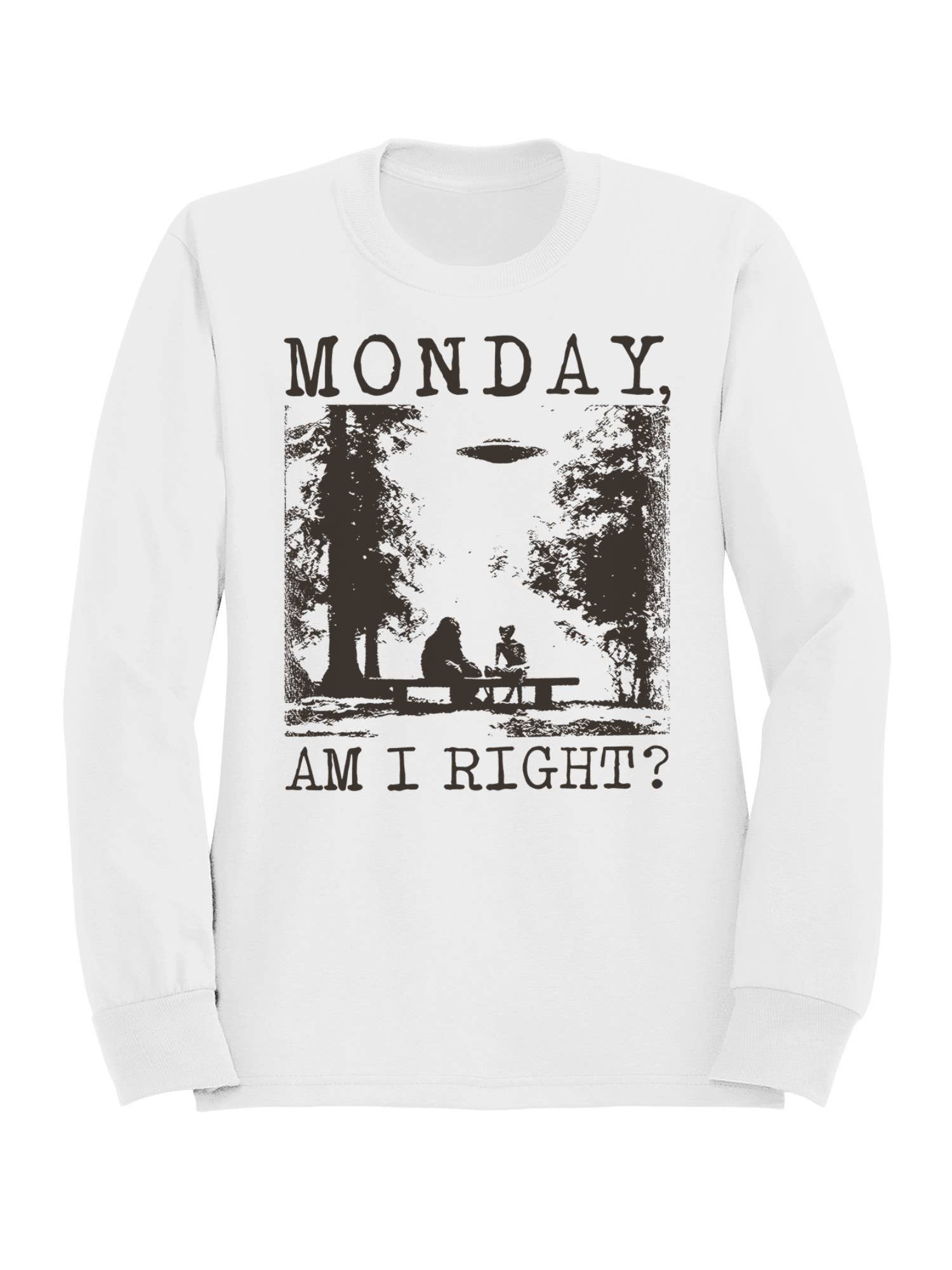 Monday Humor Ufo and Sasquatch Men's - Adult & Kids T-Shirts, Sweatshirts & Hoodies apparel design preview 1
