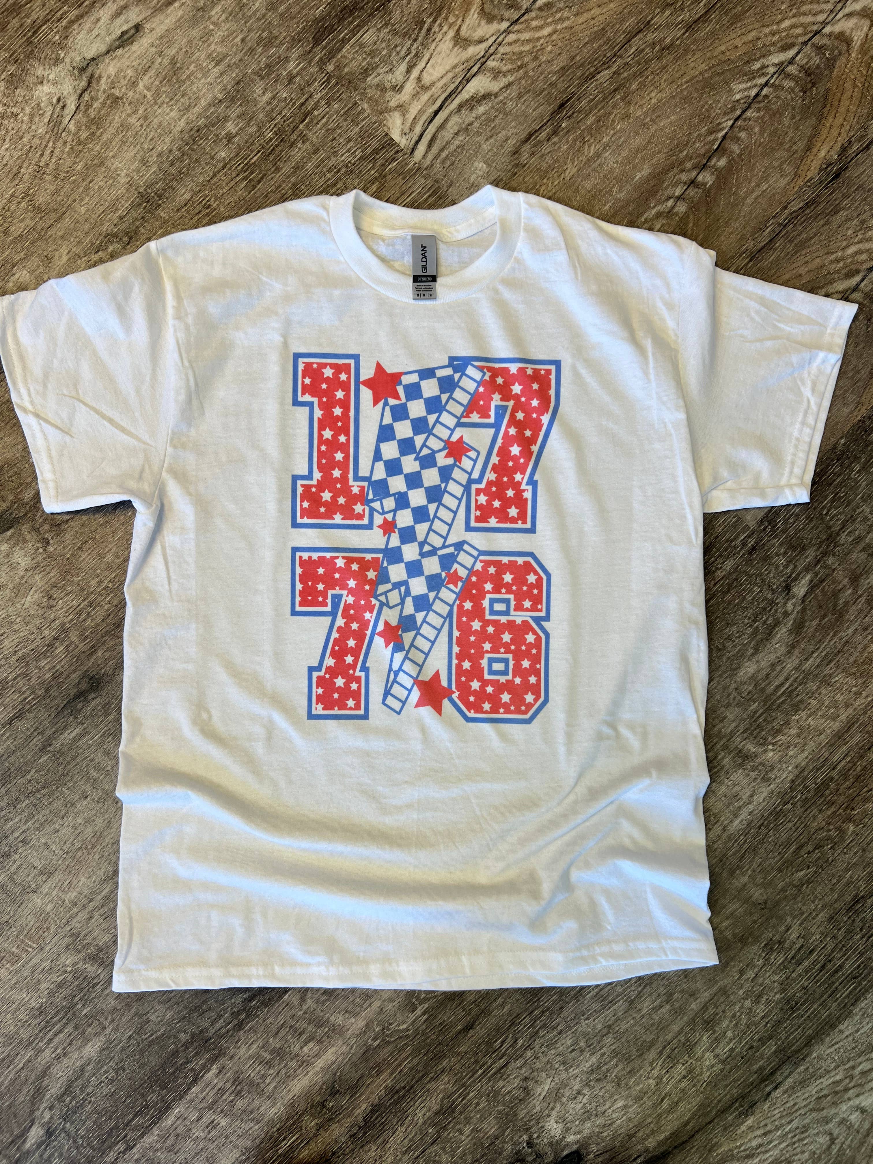 1776 (Patriotic with Lightning Bolt) On White - Adult & Kids T-Shirts, Sweatshirts & Hoodies apparel design preview 1