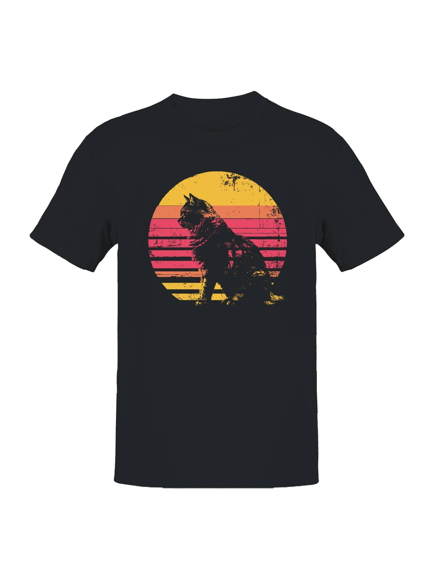 Retro Sunset Cat Silhouette Art Men's - Adult & Kids T-Shirts, Sweatshirts & Hoodies apparel design preview 1