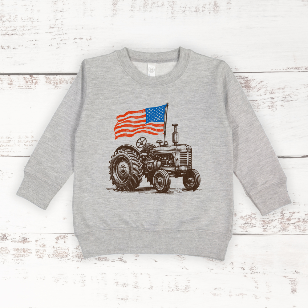 American Flag Tractor Toddler Crewneck - Adult & Kids T-Shirts, Sweatshirts & Hoodies apparel design preview 1
