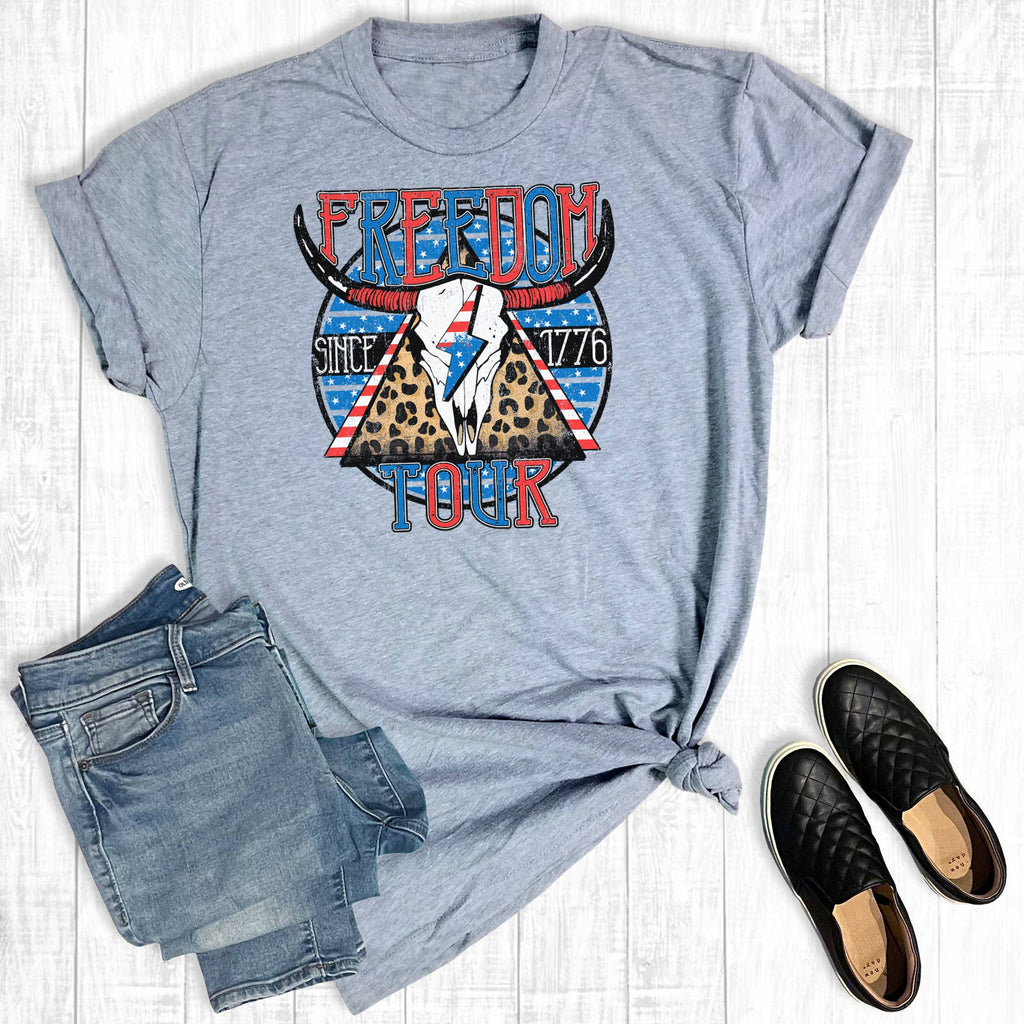 4th of July Freedom Tour Cowskull Graphic - Adult & Kids T-Shirts, Sweatshirts & Hoodies apparel design preview 1