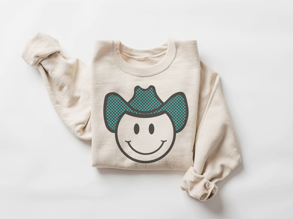 Cowboy Happy Face Crew Neck Western Sweat - Adult & Kids T-Shirts, Sweatshirts & Hoodies apparel design preview 1
