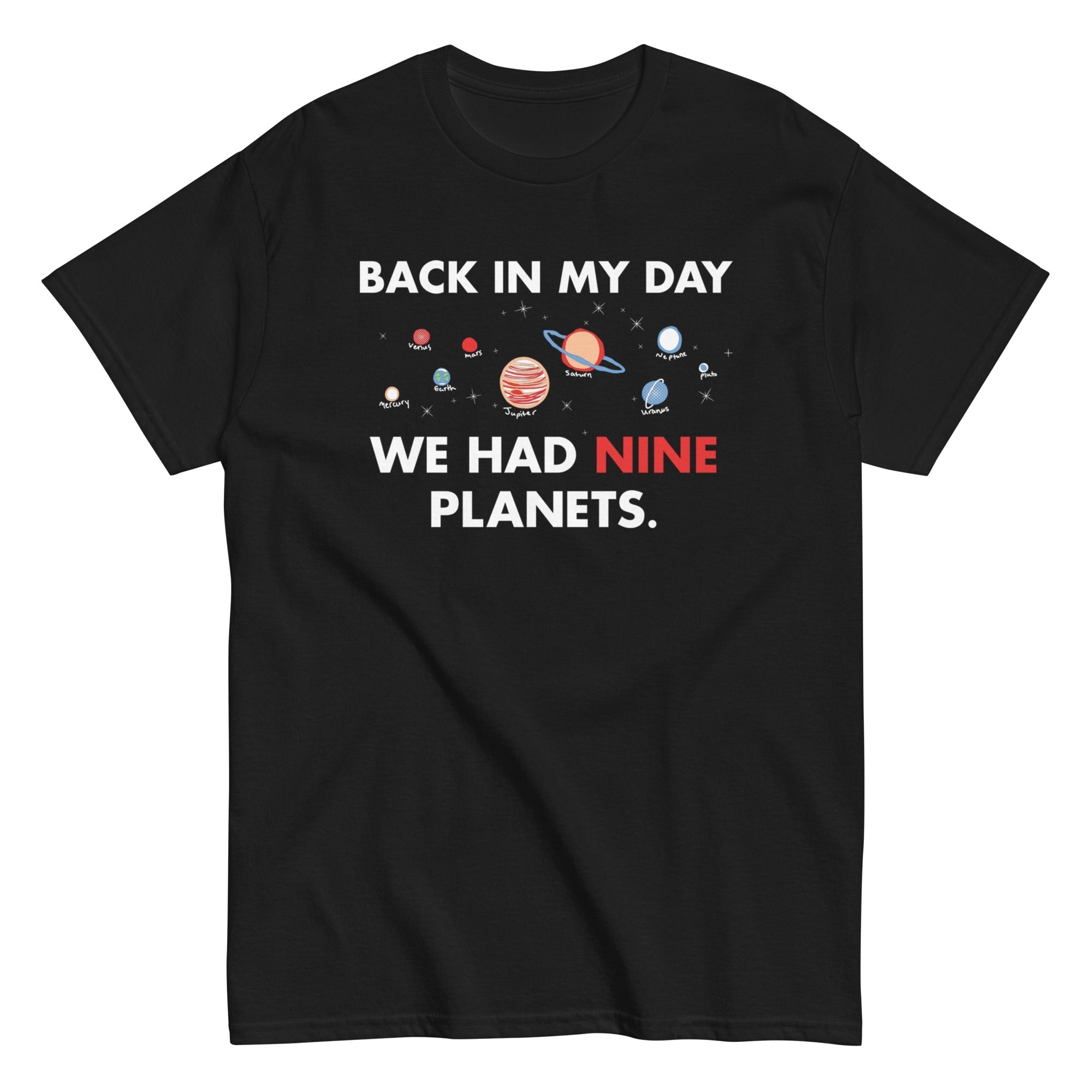Back In My Day We Had Nine Planets Men's Classic - Adult & Kids T-Shirts, Sweatshirts & Hoodies apparel design preview 1