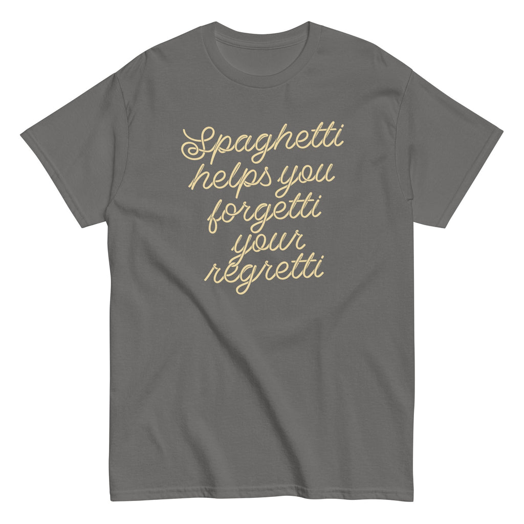 Spaghetti Helps You Forgetti Your Regretti Men's - Adult & Kids T-Shirts, Sweatshirts & Hoodies apparel design preview 1