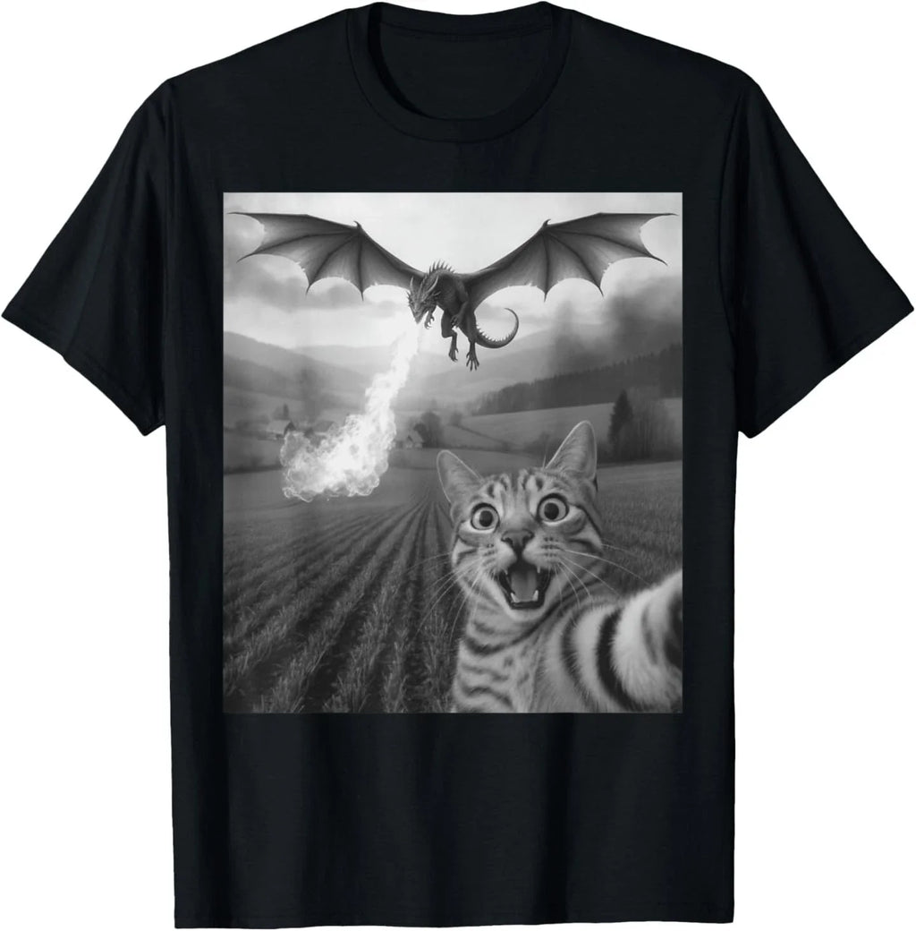 Funny Cat Selfie with Dragon Kawaii Fantasy Creature - Adult & Kids T-Shirts, Sweatshirts & Hoodies apparel design preview 1