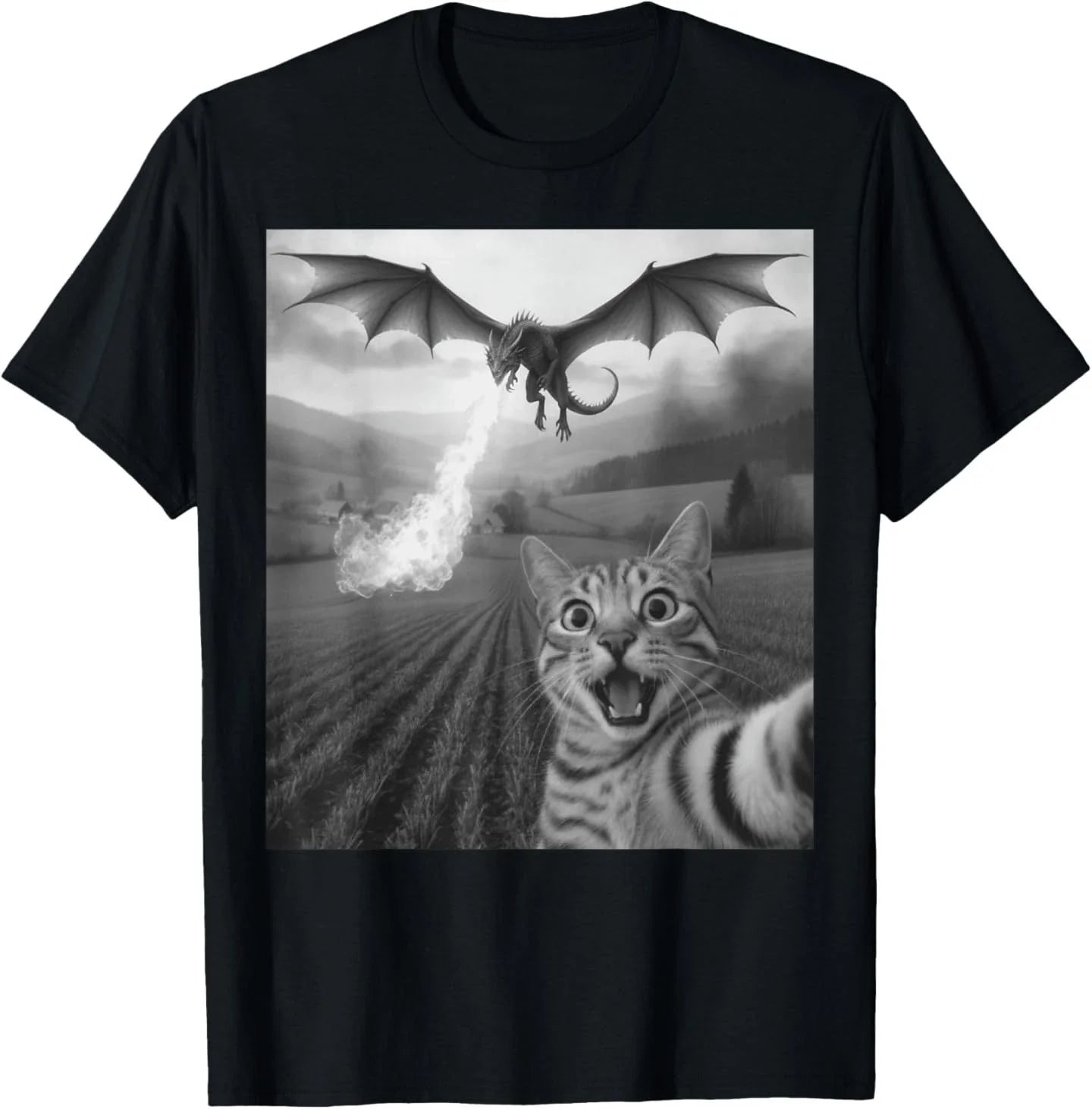 Funny Cat Selfie with Dragon Kawaii Fantasy Creature - Adult & Kids T-Shirts, Sweatshirts & Hoodies apparel design preview 1