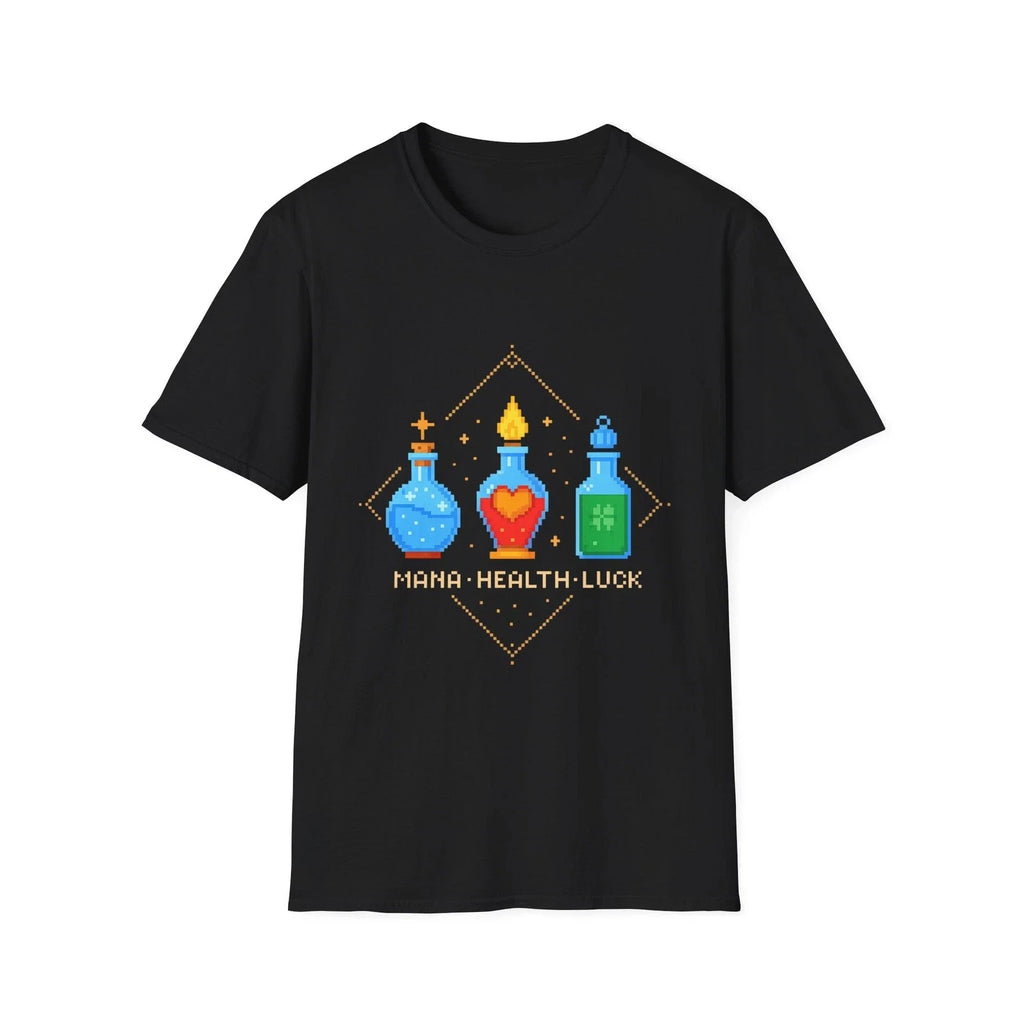 Retro Gamer Pixel Potion Bottles Mana Health Luck - Adult & Kids T-Shirts, Sweatshirts & Hoodies apparel design preview 1
