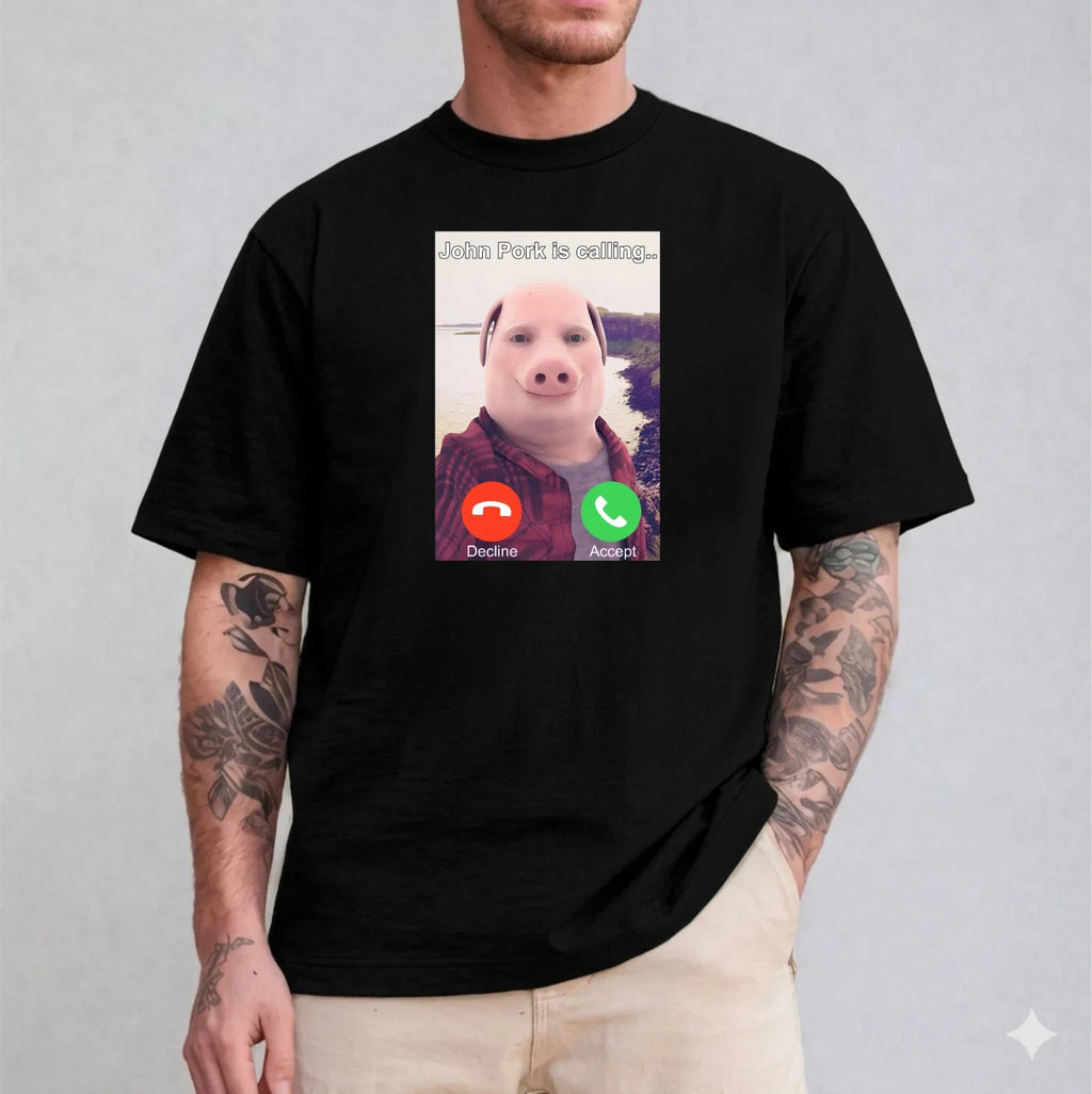 John Pork Is Calling Funny Answer Call Phone Meme - Adult & Kids T-Shirts, Sweatshirts & Hoodies apparel design preview 1