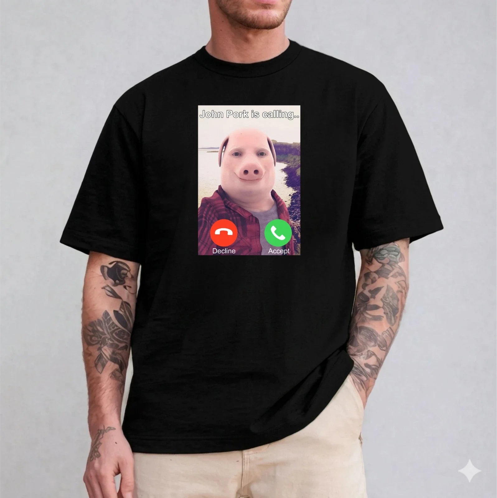 John Pork Is Calling Funny Answer Call Phone Meme - Adult & Kids T-Shirts, Sweatshirts & Hoodies apparel design preview 1
