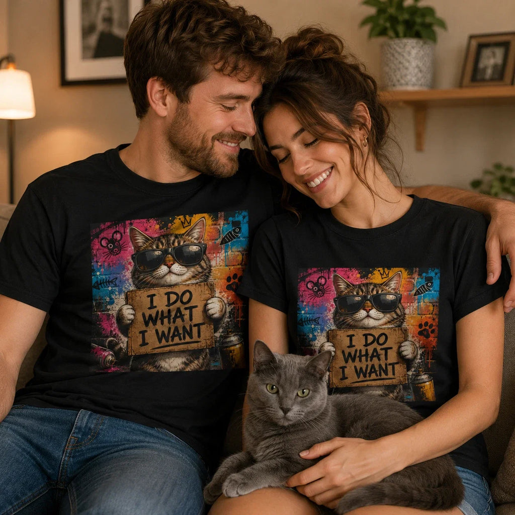 I Do What Want Cat Graffiti Funny Kitty Holding Sign - Adult & Kids T-Shirts, Sweatshirts & Hoodies apparel design preview 1