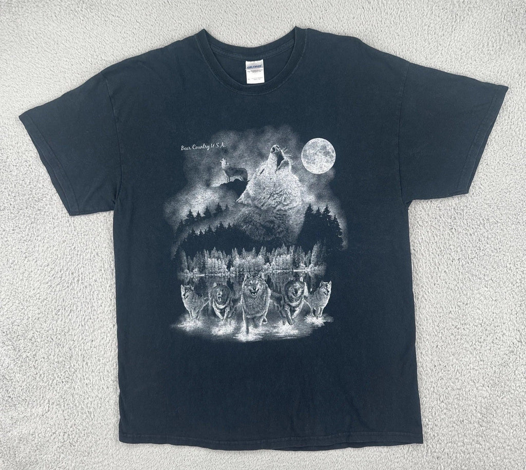 Vintage GILDAN Y2K Adult XL Black Short Sleeve Wolf - Adult & Kids T-Shirts, Sweatshirts & Hoodies apparel design preview 1