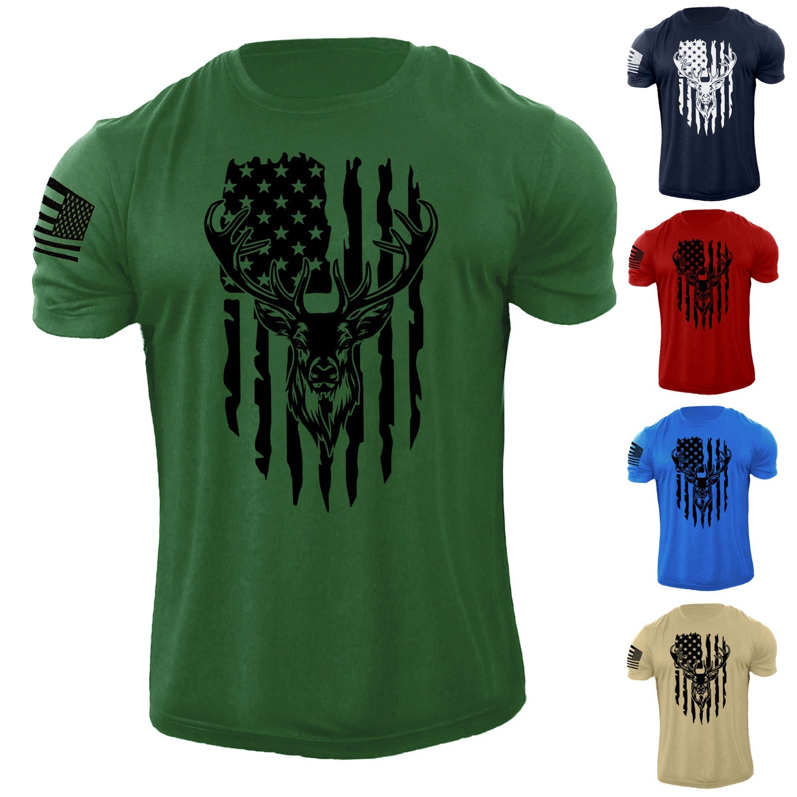 Men's American Deer Hunting USA Flag 100% Cotton - Adult & Kids T-Shirts, Sweatshirts & Hoodies apparel design preview 1