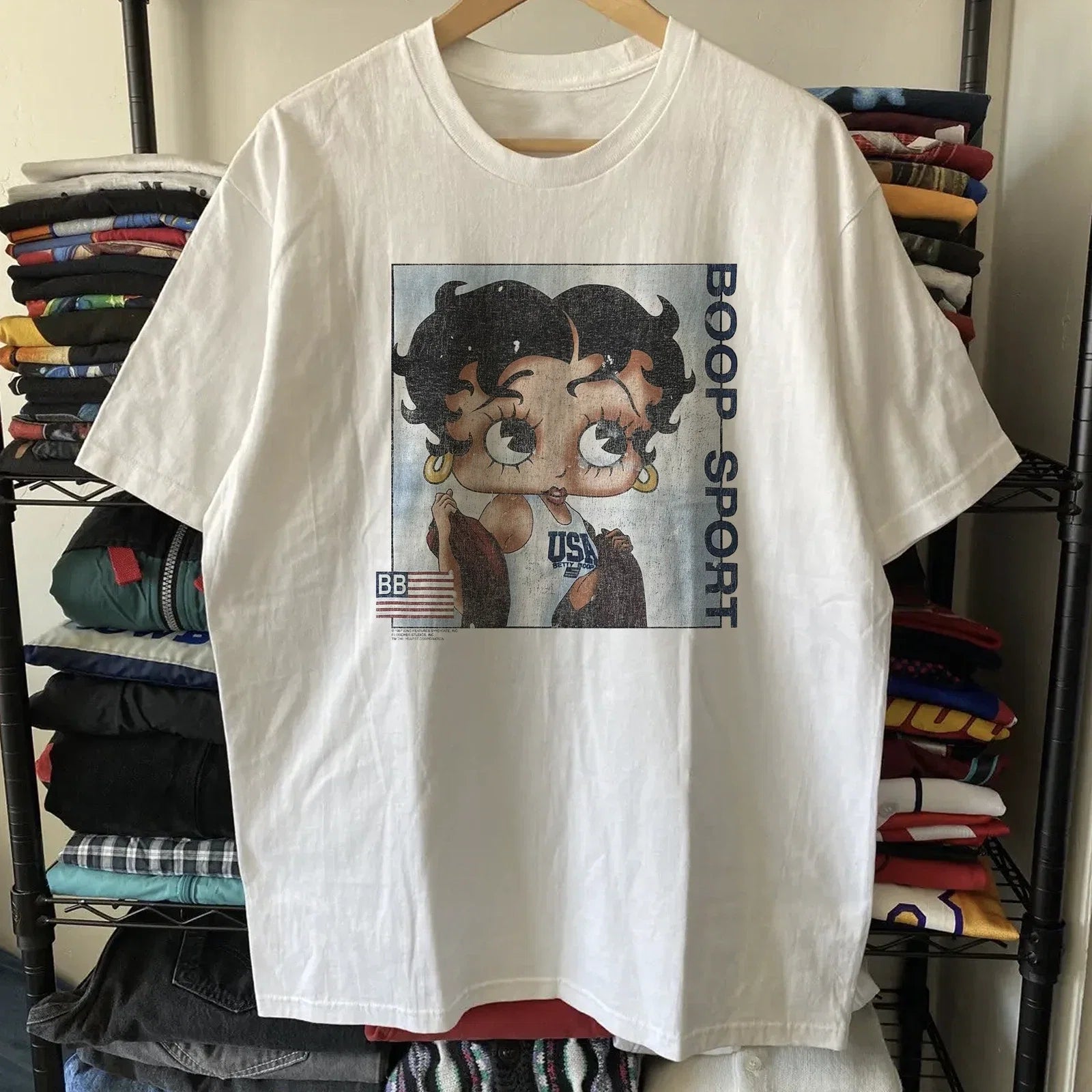 90s Betty Boop Sport Rare White M - Adult & Kids T-Shirts, Sweatshirts & Hoodies apparel design preview 1