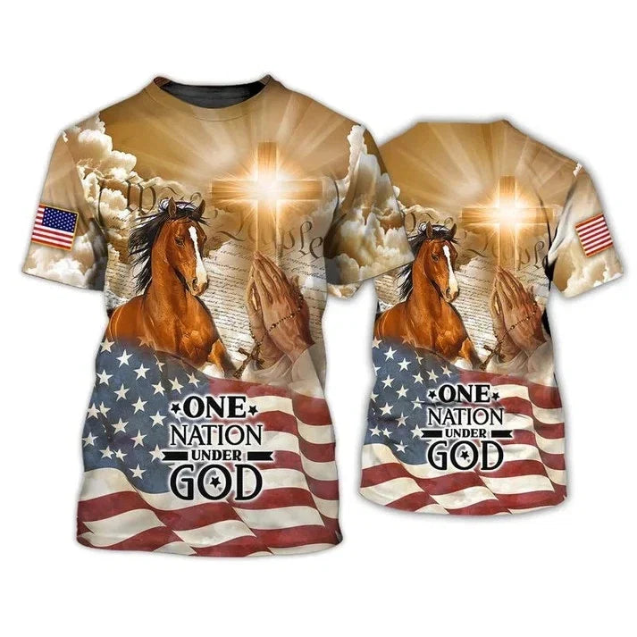 American Horse One Nation Under God Patriotic 4Th Of - Adult & Kids T-Shirts, Sweatshirts & Hoodies apparel design preview 1
