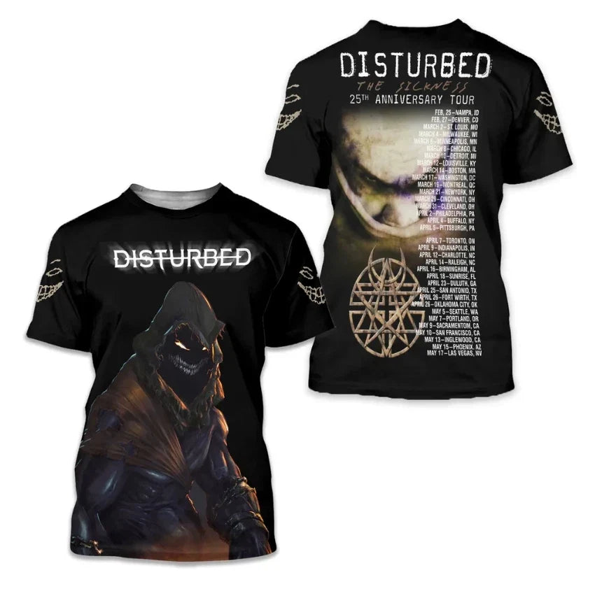 Disturbed The Sickness 25th Anniversary Tour 2025 3D - Adult & Kids T-Shirts, Sweatshirts & Hoodies apparel design preview 1