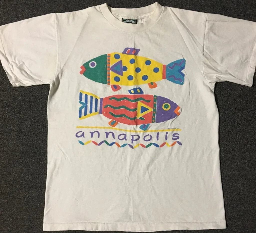 Vtg 90s Annapolis Fish Faded Spellout M USA Nature - Adult & Kids T-Shirts, Sweatshirts & Hoodies apparel design preview 1