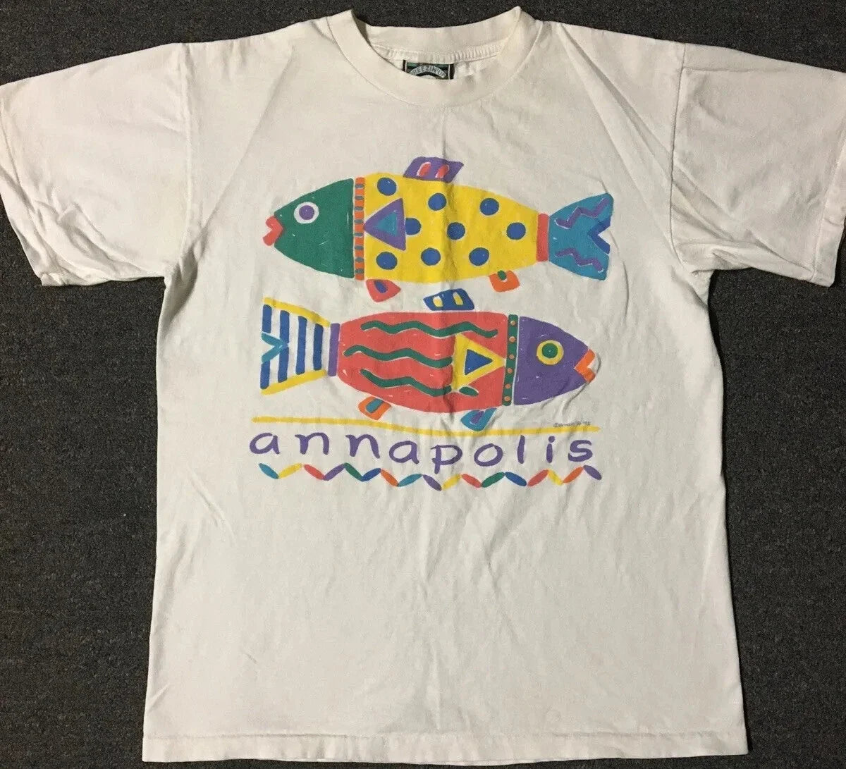 Vtg 90s Annapolis Fish Faded Spellout M USA Nature - Adult & Kids T-Shirts, Sweatshirts & Hoodies apparel design preview 1