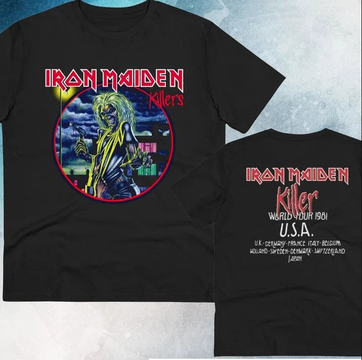 Iron Maiden Killer World Tour 1981 Double Sided - Adult & Kids T-Shirts, Sweatshirts & Hoodies apparel design preview 1