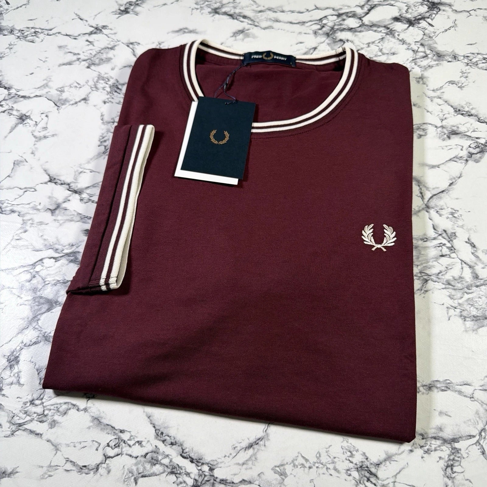 FRED PERRY Mens Oxblood Twin Tipped SIZE LARGE M1588V - Adult & Kids T-Shirts, Sweatshirts & Hoodies apparel design preview 1
