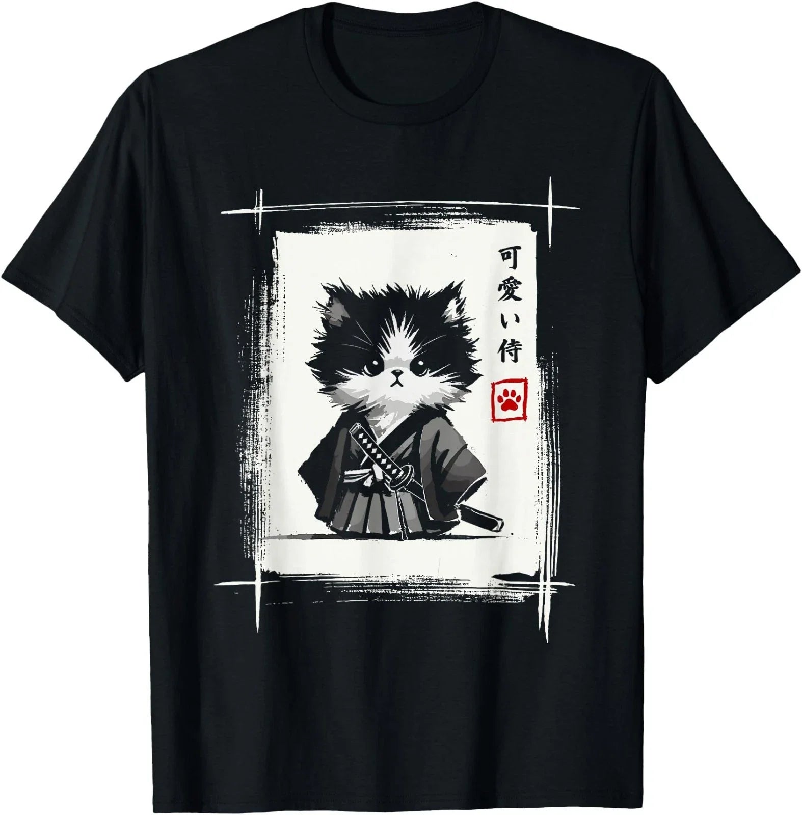 Samurai Cat Japanese Art Sumi-e Novelty Kawaii Funny - Adult & Kids T-Shirts, Sweatshirts & Hoodies apparel design preview 1