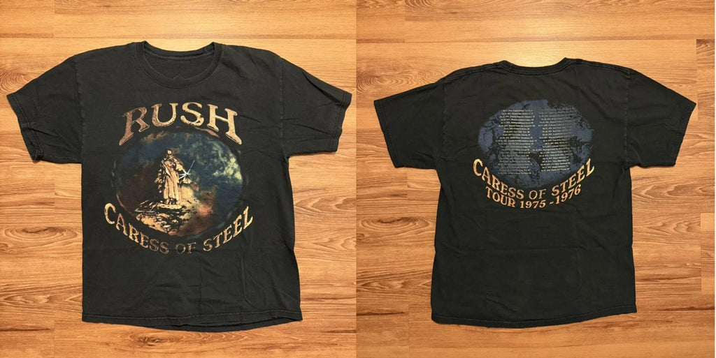 Rush Caress of Steel Tour 1975- 1976 Black - Adult & Kids T-Shirts, Sweatshirts & Hoodies apparel design preview 1