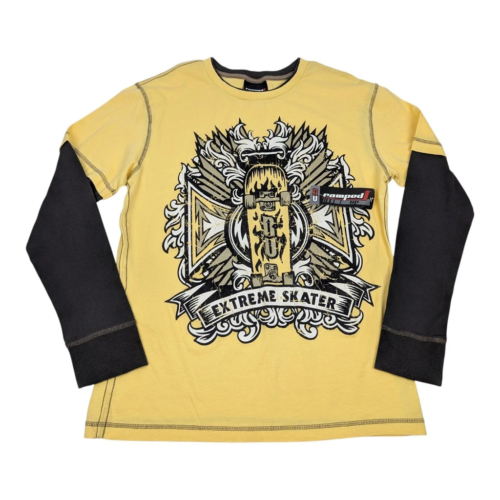 VTG Y2K Yellow Skateboard Cross Layered Size XL (Fit - Adult & Kids T-Shirts, Sweatshirts & Hoodies apparel design preview 1