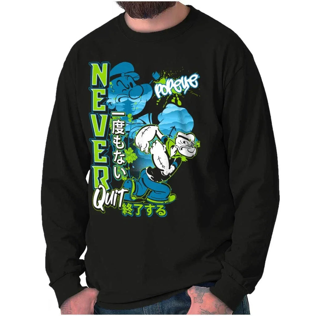 Popeye Never Quits Asian Inspired Mens - Adult & Kids T-Shirts, Sweatshirts & Hoodies apparel design preview 1