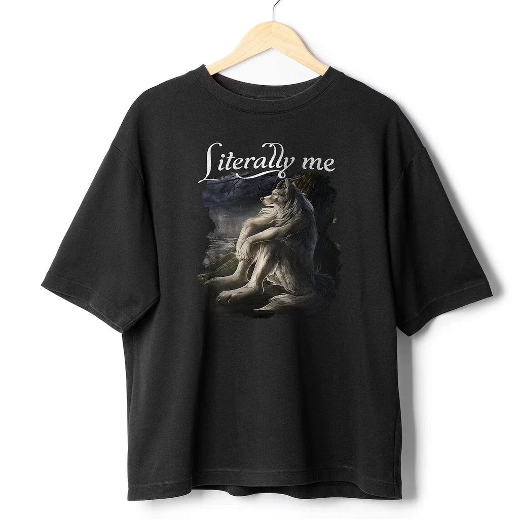 Sitting Wolf Literally Me Meme Funny Y2K - Adult & Kids T-Shirts, Sweatshirts & Hoodies apparel design preview 1