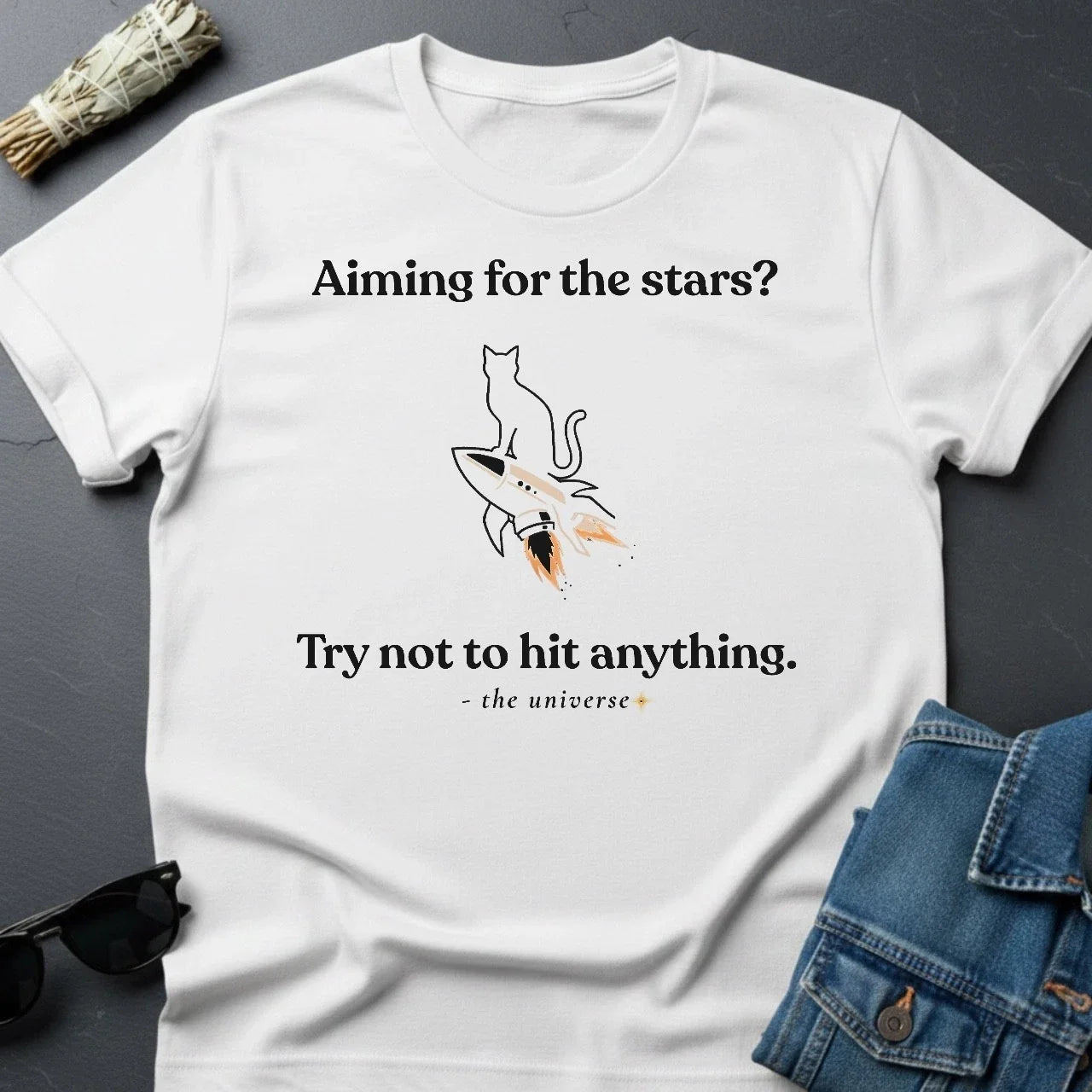 Aiming for the Stars? Sarcastic Cat Rocket - Adult & Kids T-Shirts, Sweatshirts & Hoodies apparel design preview 1