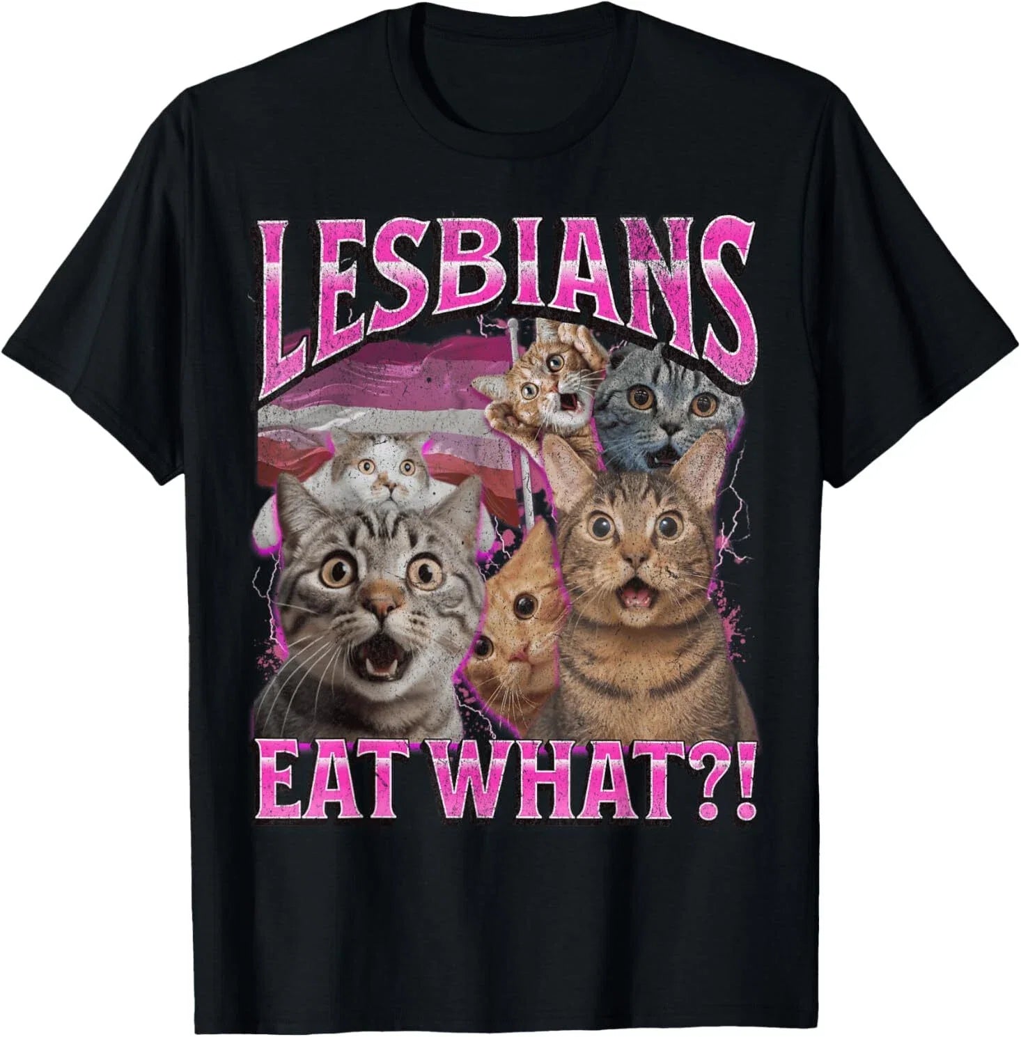 Lesbians Eat What?! Funny Cat Gay Pride LGBTQ Pun - Adult & Kids T-Shirts, Sweatshirts & Hoodies apparel design preview 1