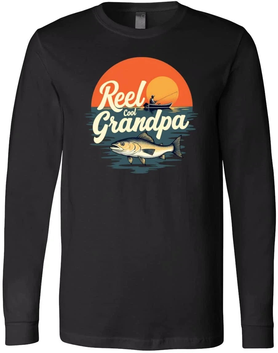 Reel Cool Grandpa Fishing Gift Retro Sunset Outdoors - Adult & Kids T-Shirts, Sweatshirts & Hoodies apparel design preview 1