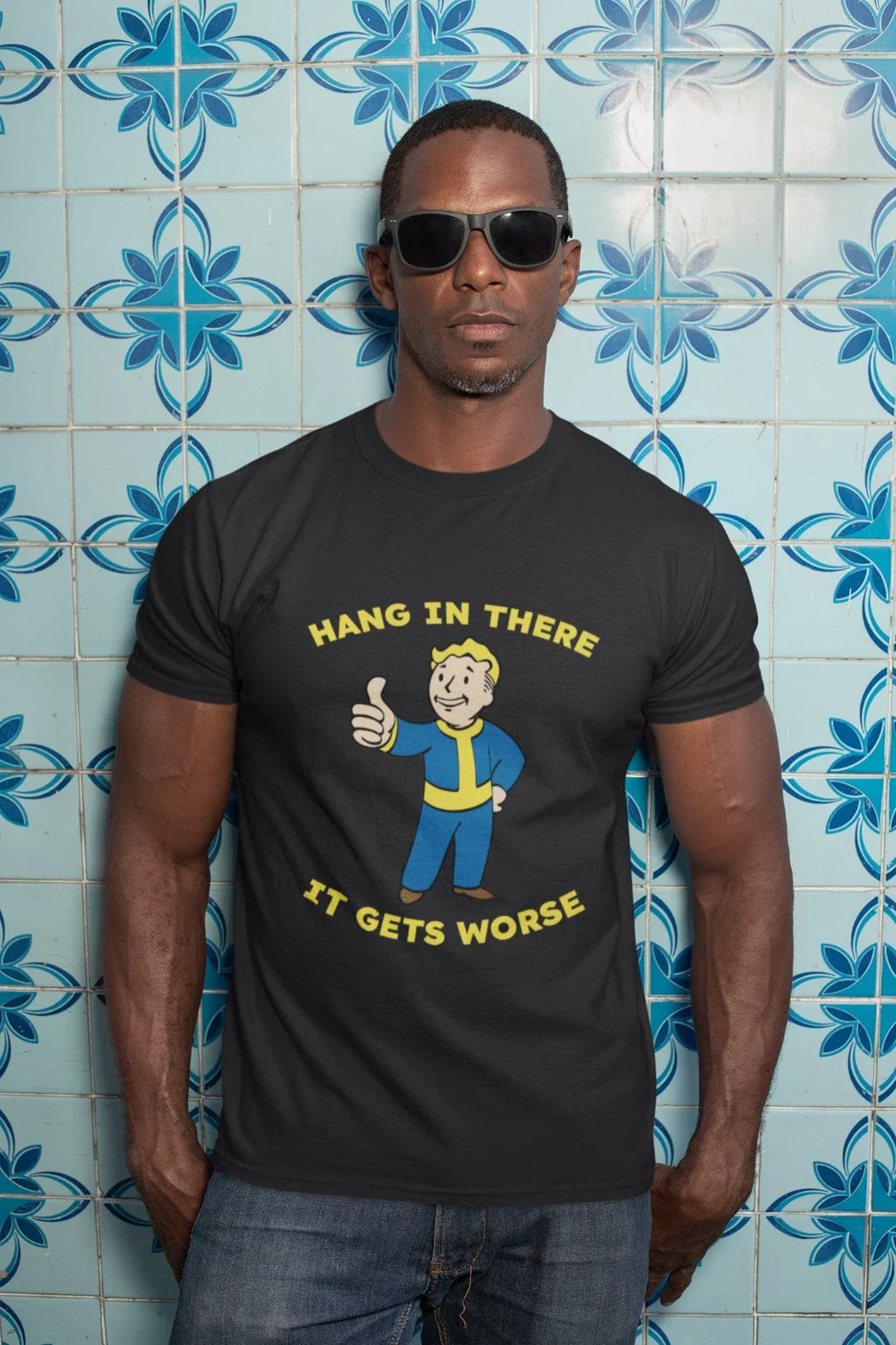 Fallout Vault Boy Funny Hang In There It Gets Worse - Adult & Kids T-Shirts, Sweatshirts & Hoodies apparel design preview 1