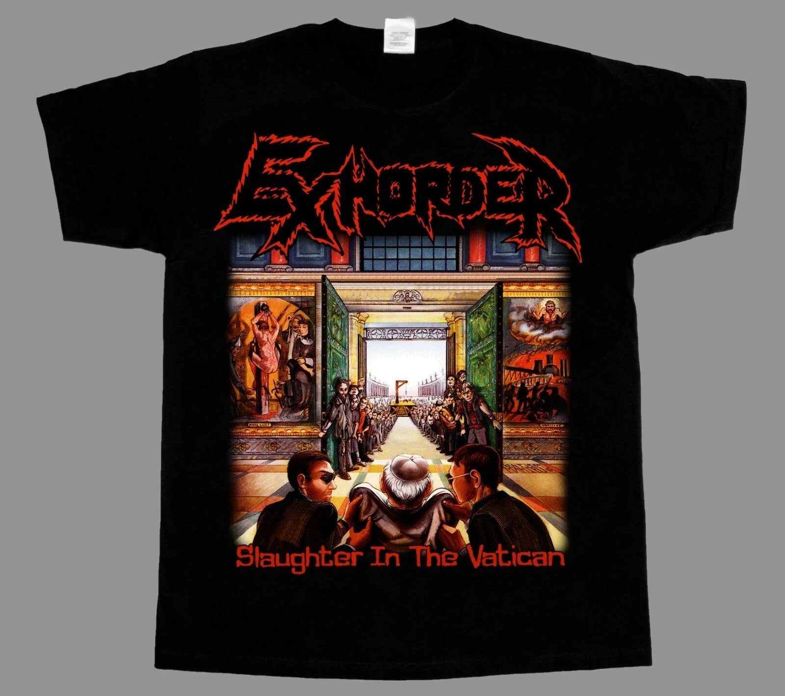 EXHORDER SLAUGHTER IN THE VATICAN NEW SHORT BLACK - Adult & Kids T-Shirts, Sweatshirts & Hoodies apparel design preview 1