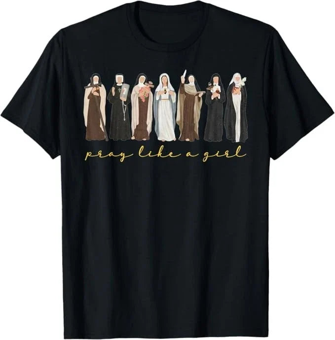 Catholic Saint Pray Like A Girl Women Religious - Adult & Kids T-Shirts, Sweatshirts & Hoodies apparel design preview 1