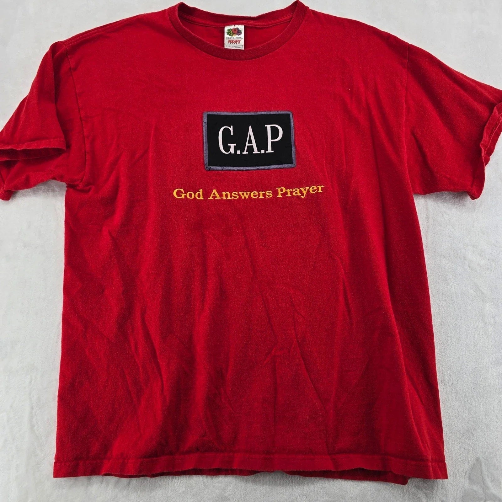 Fruit of the Loom Mens XL Red God Answers Prayer - Adult & Kids T-Shirts, Sweatshirts & Hoodies apparel design preview 1