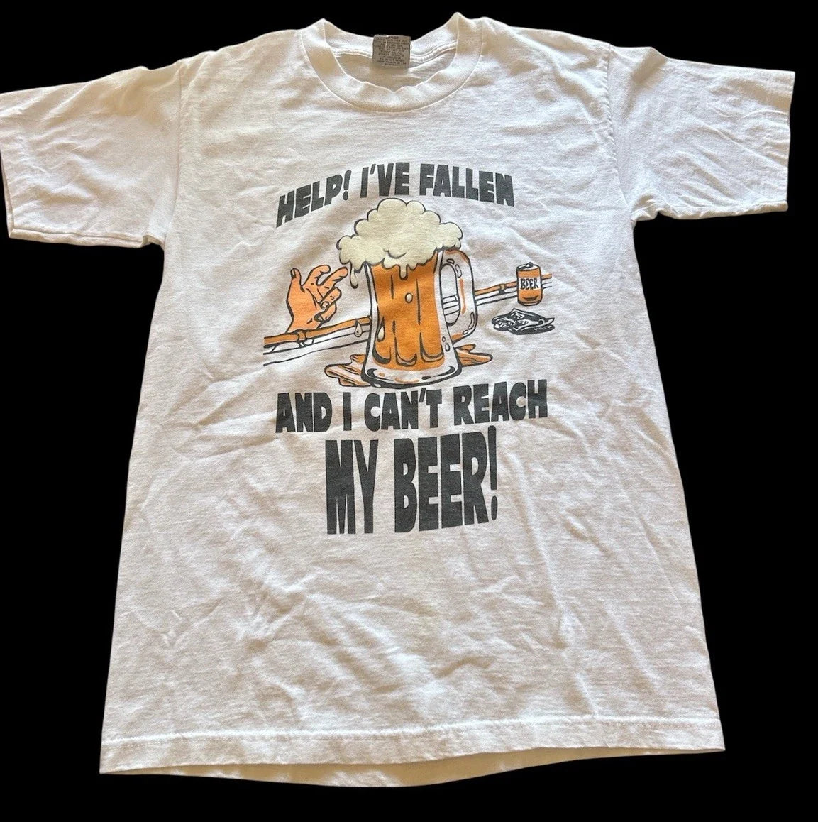 VTg Y2K Mens Large White Help I Can't Reach My Beer - Adult & Kids T-Shirts, Sweatshirts & Hoodies apparel design preview 1