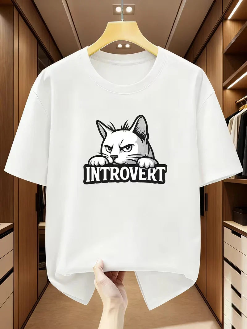 Men's Introvert Cat Cartoon White Graphic Print - Adult & Kids T-Shirts, Sweatshirts & Hoodies apparel design preview 1