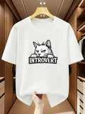 Men's Introvert Cat Cartoon White Graphic Print - Adult & Kids T-Shirts, Sweatshirts & Hoodies apparel design preview 1