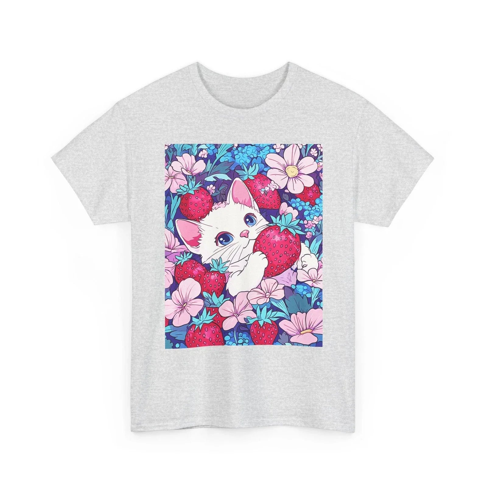 CUTE STRAWBERRY GARDEN KITTY CAT GIFT GIRLS WOMEN - Adult & Kids T-Shirts, Sweatshirts & Hoodies apparel design preview 1