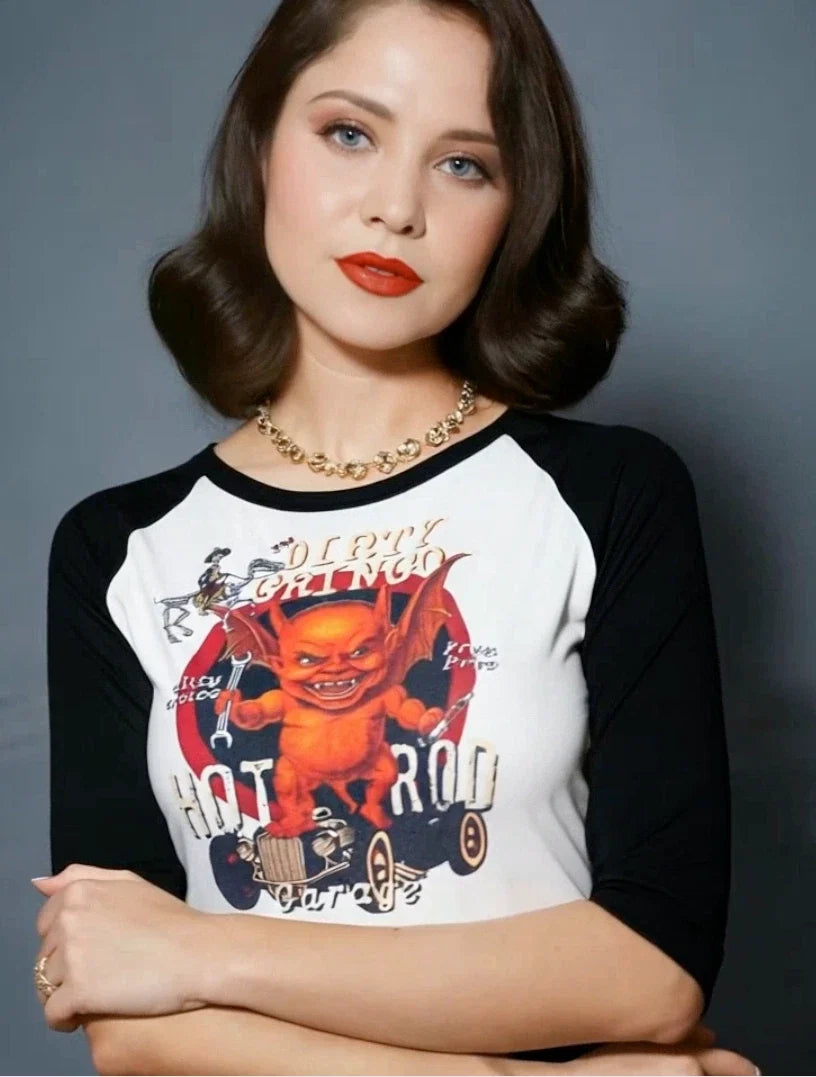 The Dirty Gringo Hot Rod Garage Retro Devil 3/4 - Adult & Kids T-Shirts, Sweatshirts & Hoodies apparel design preview 1