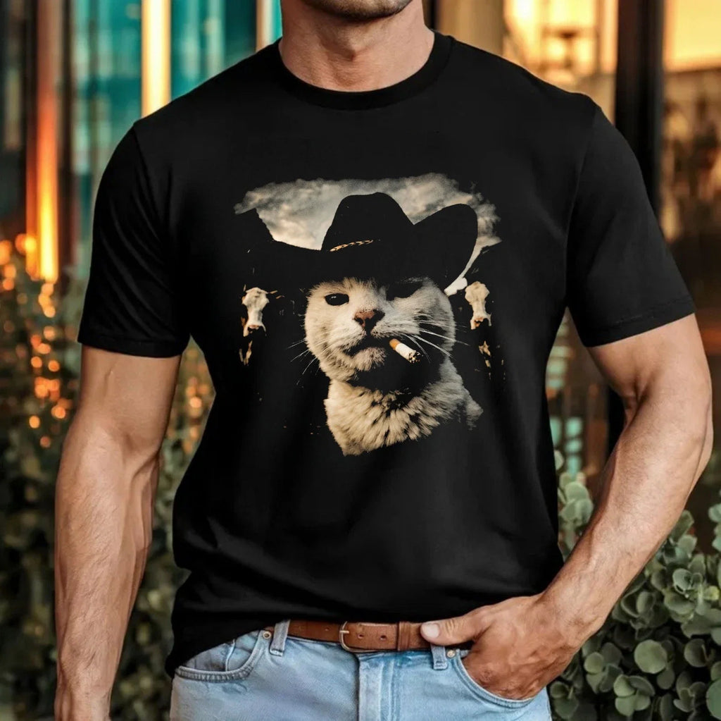 Cowboy Cat Smoking Funny Meowdy Viral Meme Wild West - Adult & Kids T-Shirts, Sweatshirts & Hoodies apparel design preview 1