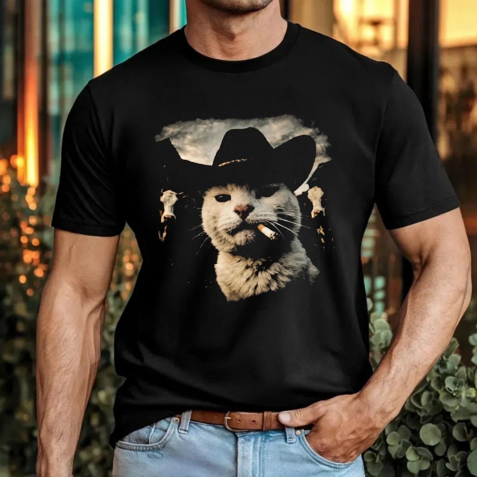 Cowboy Cat Smoking Funny Meowdy Viral Meme Wild West - Adult & Kids T-Shirts, Sweatshirts & Hoodies apparel design preview 1